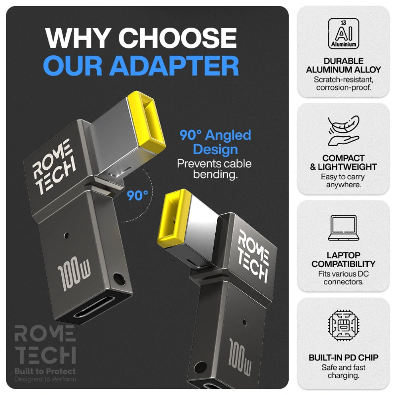 Female USB Type-C to Male Square Port Charging Adapter for Lenovo Laptop