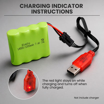 Replacement Battery with SM-4P Plug and Charger Cable for Monster RC Truck Remote Controlers (USB Charging Cable supports 5V 0.5-2A input USB)