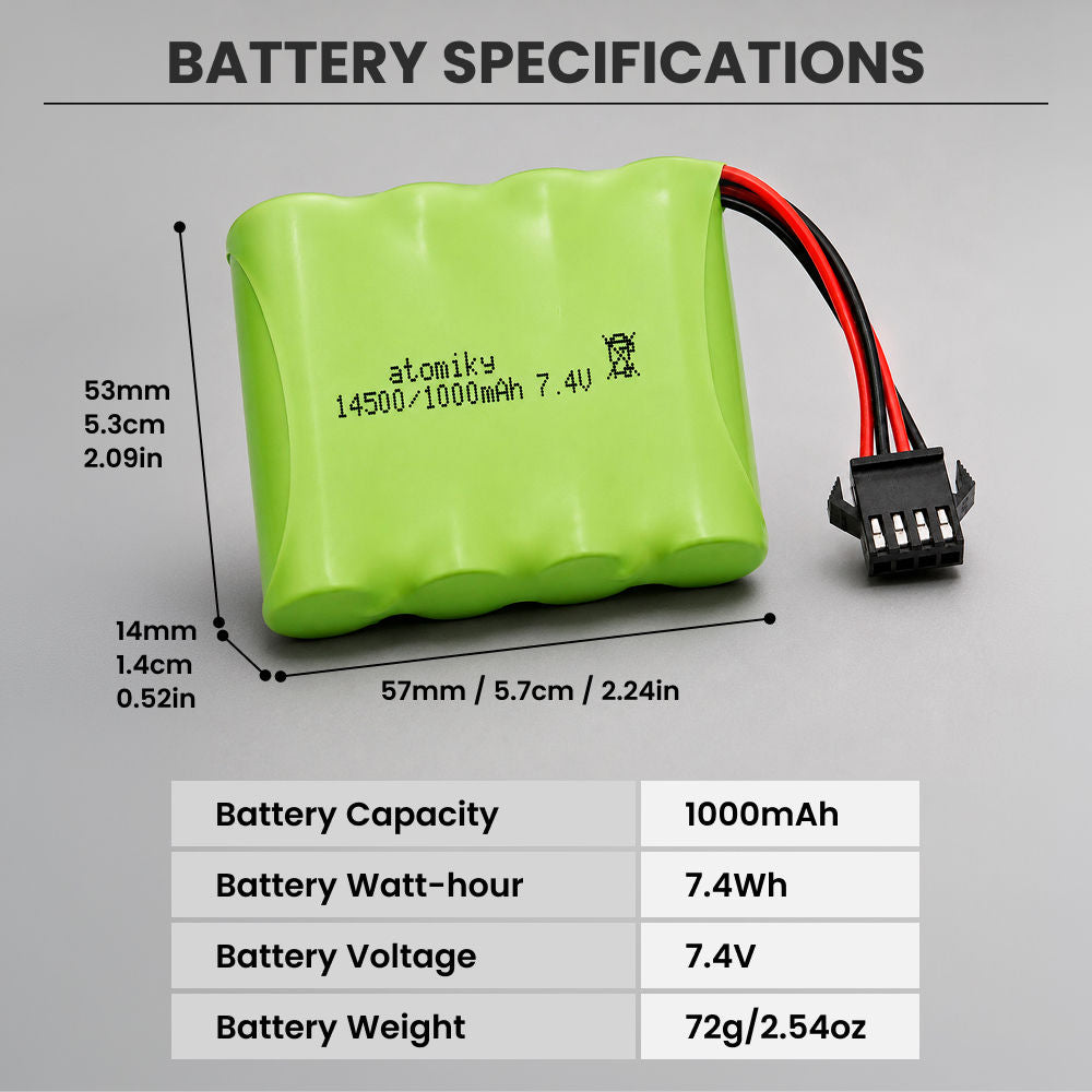 Replacement Battery with SM-4P Plug and Charger Cable for Monster RC Truck Remote Controlers (USB Charging Cable supports 5V 0.5-2A input USB)