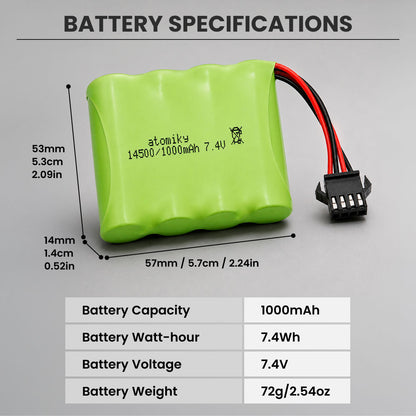 Replacement Battery with SM-4P Plug and Charger Cable for Monster RC Truck Remote Controlers (USB Charging Cable supports 5V 0.5-2A input USB)