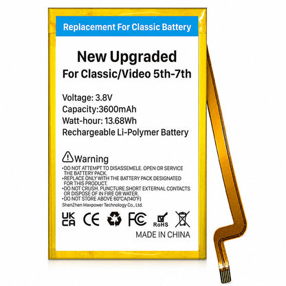 Replacement Battery for iPod Classic/Video 5th-7th Kit with 2 Triangle Plastic Picks + 1 Transparent Suction Cup + 2 Screwdrivers + 1 Plastic Spudger