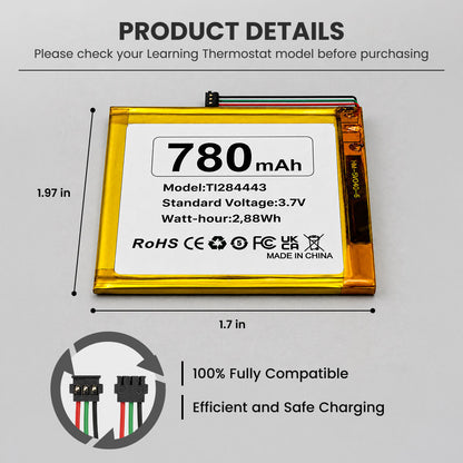 Replacement Battery for Nest Learning Thermostat 2nd, 3rd Generation (T3008US, T4000ES, T3007ES, A0013) Kit with 1 Plastic Spudger + 1 Screwdriver + 3M Adhesive Tape