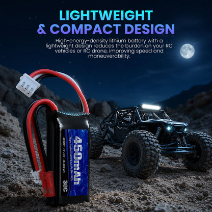 Replacement Battery for Axial SCX24 RC Truck and Most 1/10, 1/16, 1/18, 1/24 Scale RC Truck & Drone with JST & PH2.0 Plug