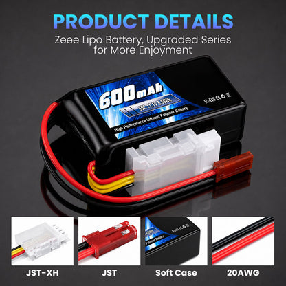 Replacement Battery with JST Plug for FPV, Racing Drone, Quadcopter, Helicopter, Airplane, RC Boat, RC Car and other RC Models