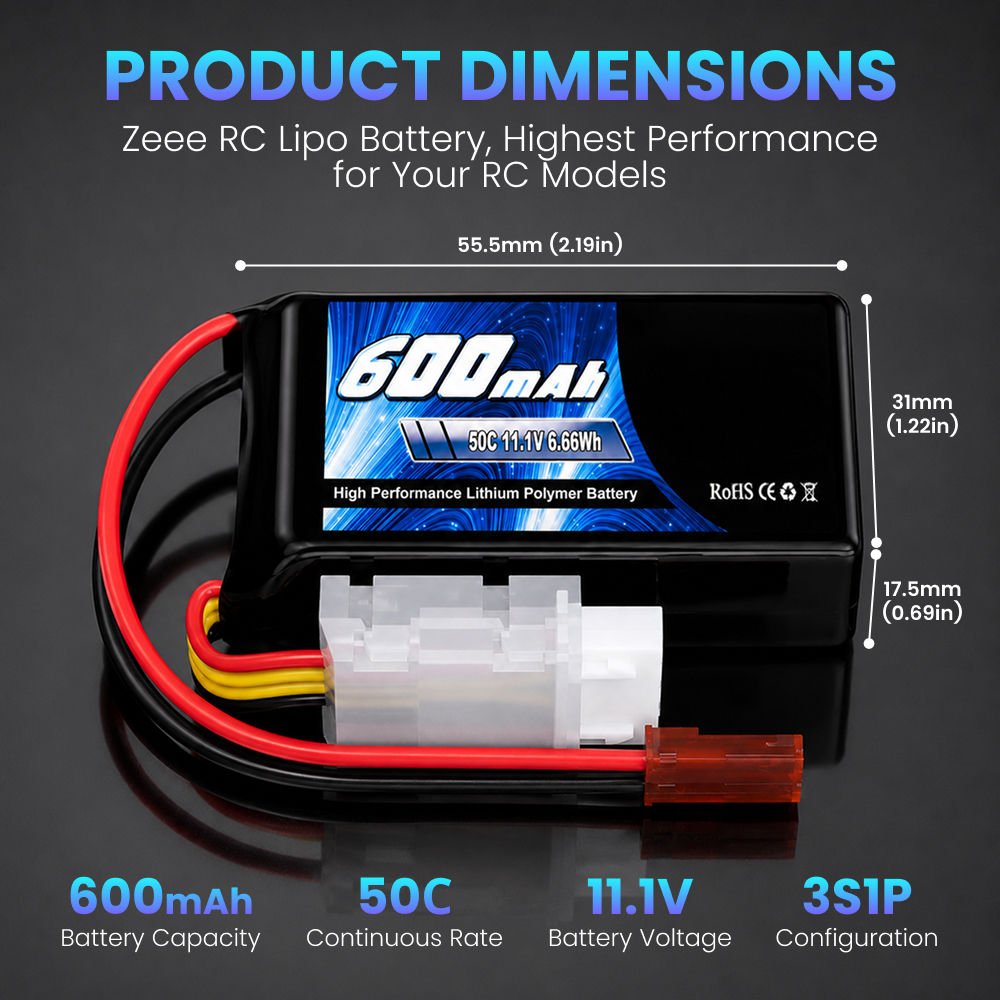Replacement Battery with JST Plug for FPV, Racing Drone, Quadcopter, Helicopter, Airplane, RC Boat, RC Car and other RC Models