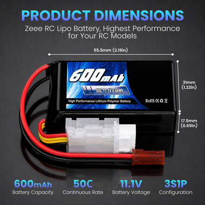 Replacement Battery with JST Plug for FPV, Racing Drone, Quadcopter, Helicopter, Airplane, RC Boat, RC Car and other RC Models