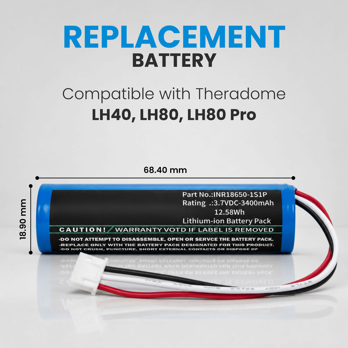 Replacement Battery INR18650- 1S1P for Theradome Helmet (Theradome LH40, LH80, LH80 Pro, Part Number INR18650-1S1P)