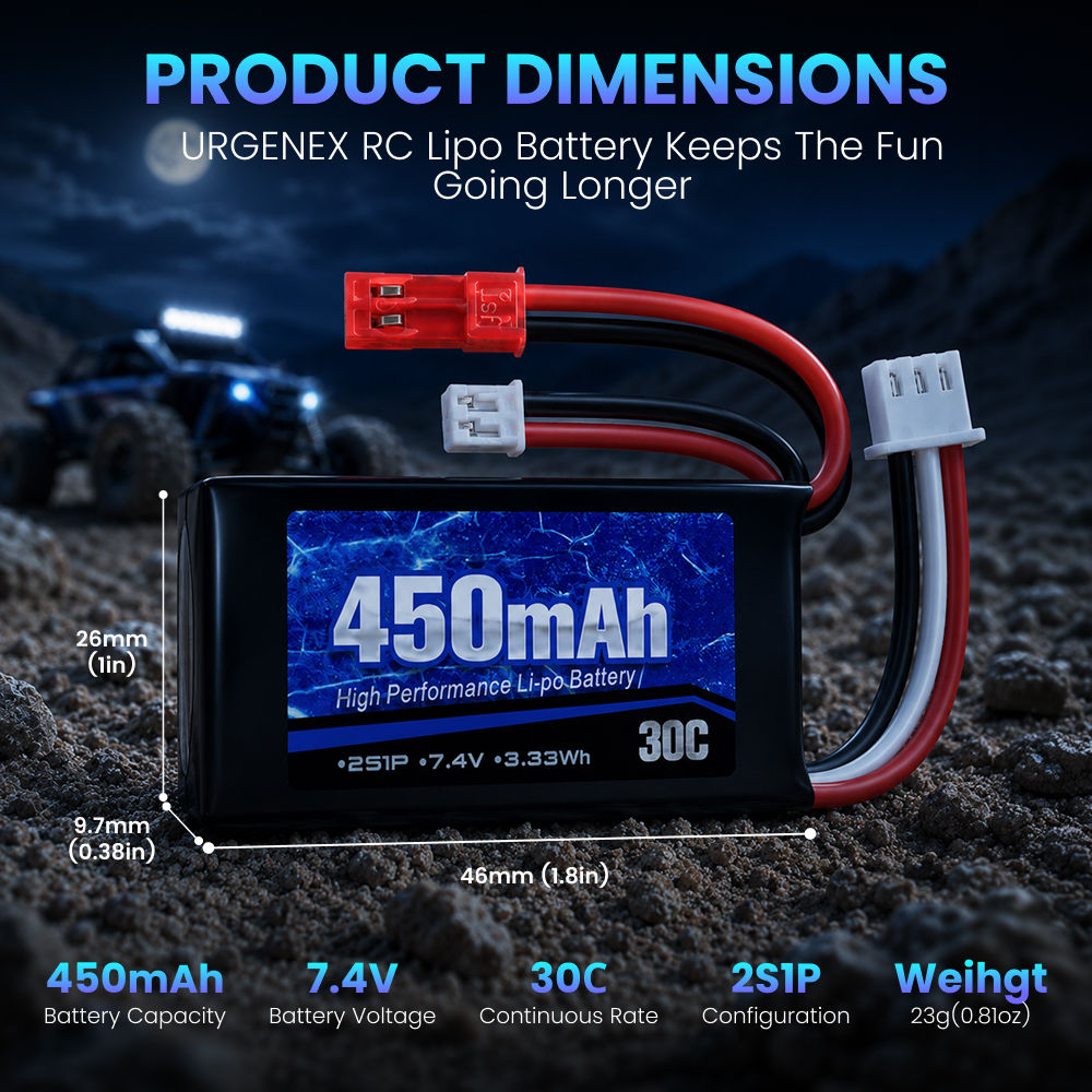 Replacement Battery for Axial SCX24 RC Truck and Most 1/10, 1/16, 1/18, 1/24 Scale RC Truck & Drone with JST & PH2.0 Plug
