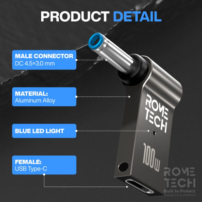 Female USB Type-C to Male 4.5 x 3.0 mm Charging Adapter for HP Laptop