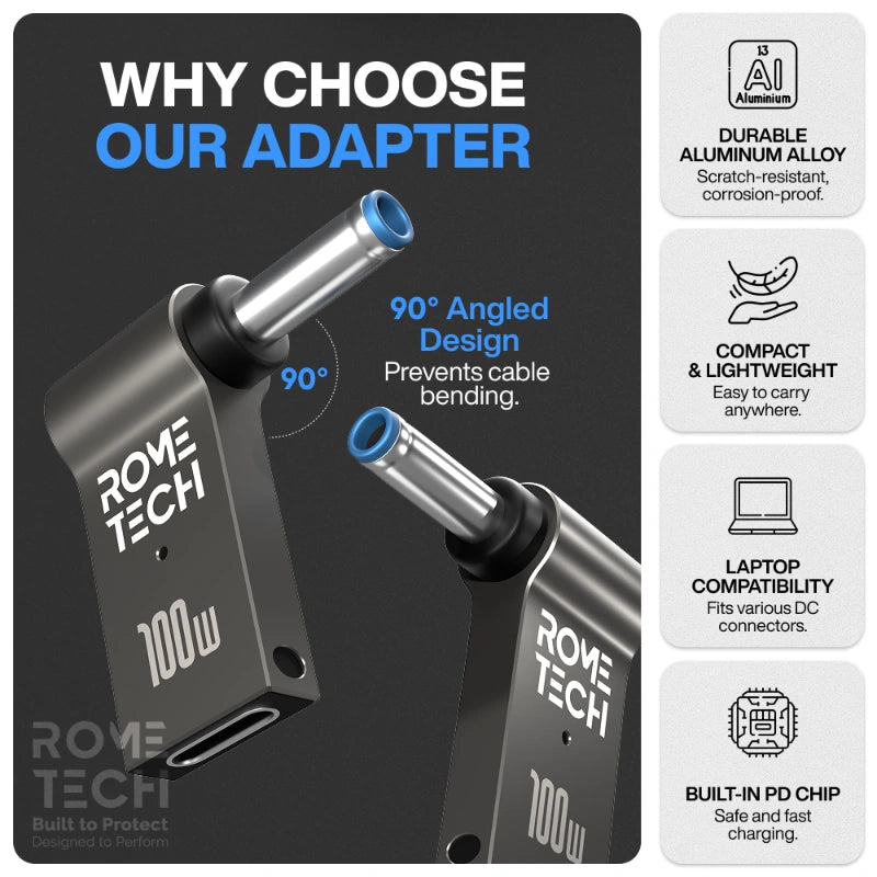 Female USB Type-C to Male 4.5 x 3.0 mm Charging Adapter for HP Laptop