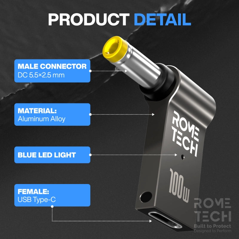 Female USB Type-C to Male 5.5 x 2.5 mm Charging Adapter for your Laptop