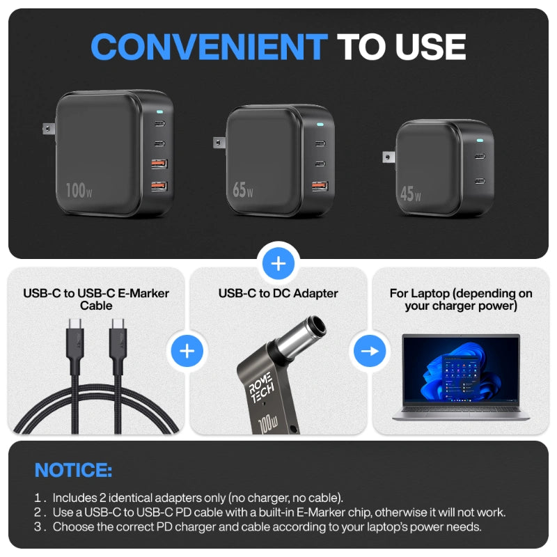 Female USB Type-C to Male 7.4 x 5.0 mm Charging Adapter for Dell Laptop
