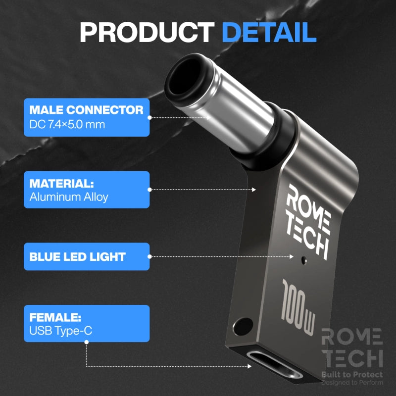Female USB Type-C to Male 7.4 x 5.0 mm Charging Adapter for HP Laptop