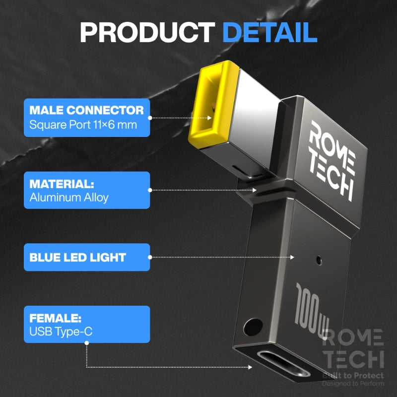 Female USB Type-C to Male Square Port Charging Adapter for Lenovo Laptop
