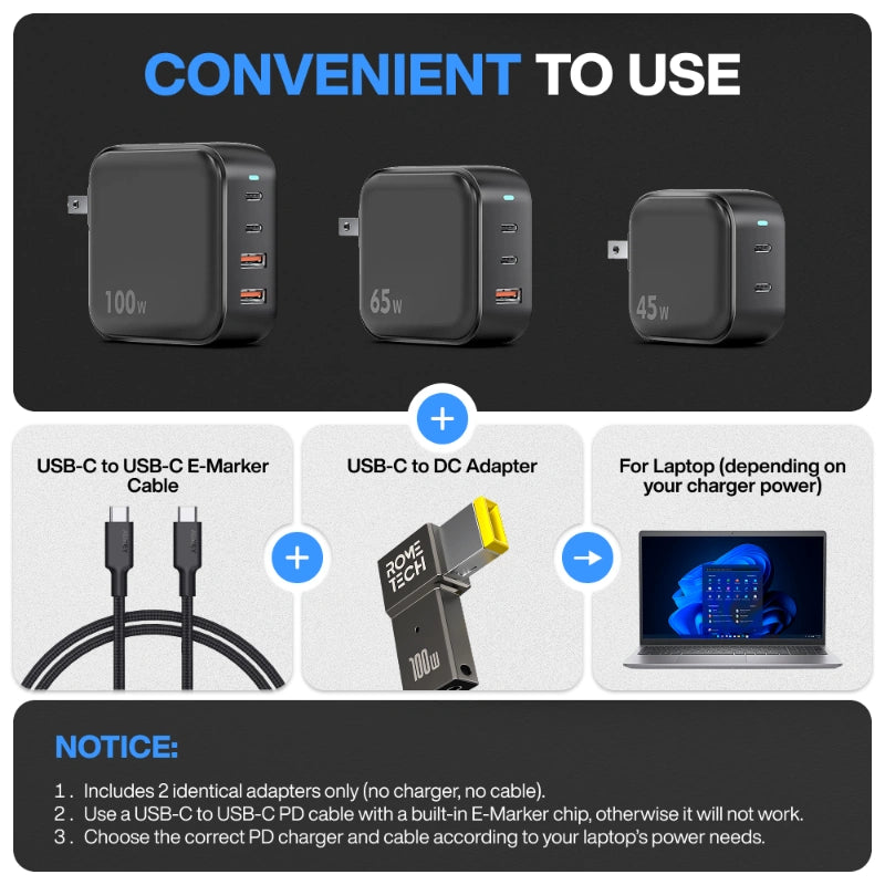 Female USB Type-C to Male Square Port Charging Adapter for Lenovo Laptop