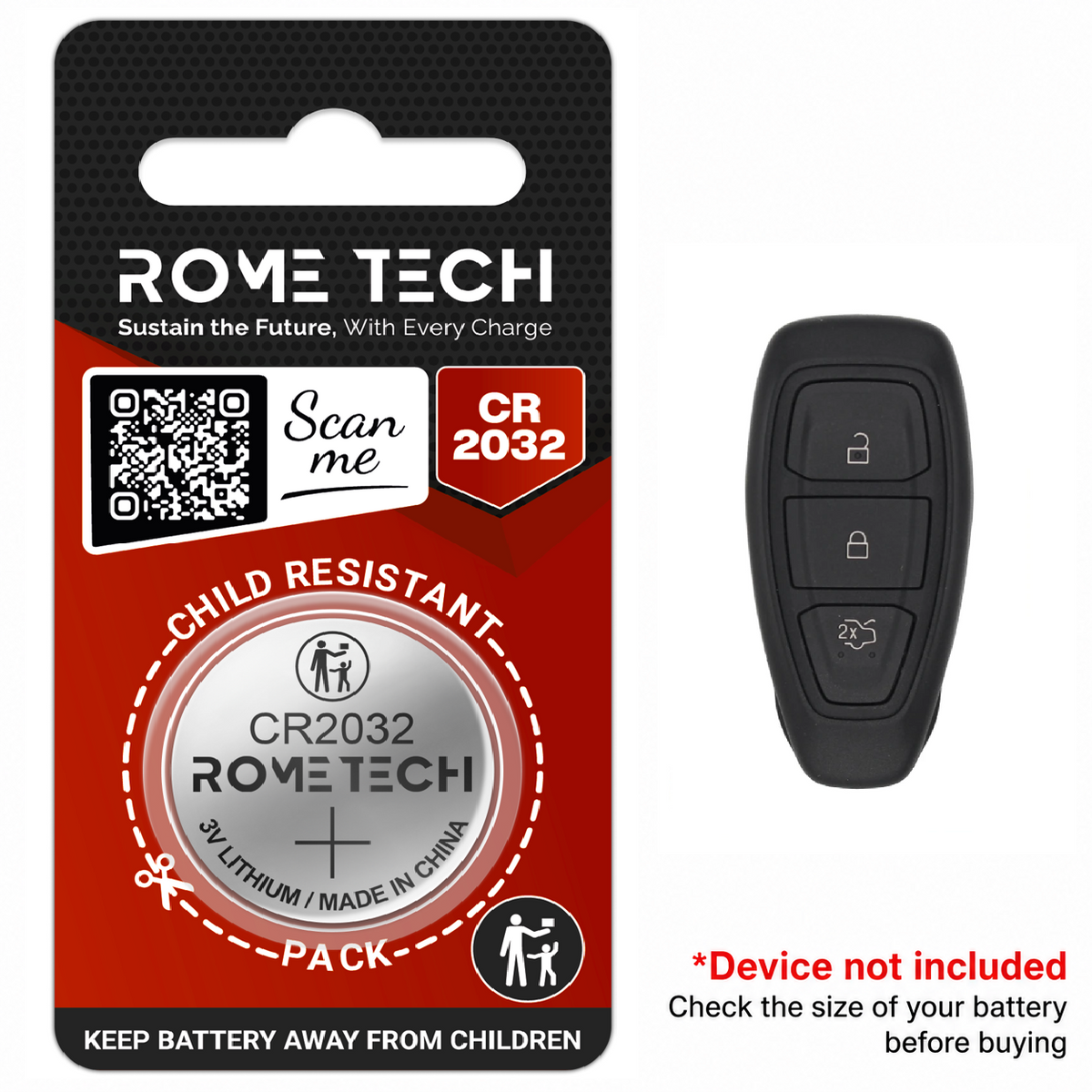 Replacement Battery for Key Fob - Ford Fiesta 2008-2016