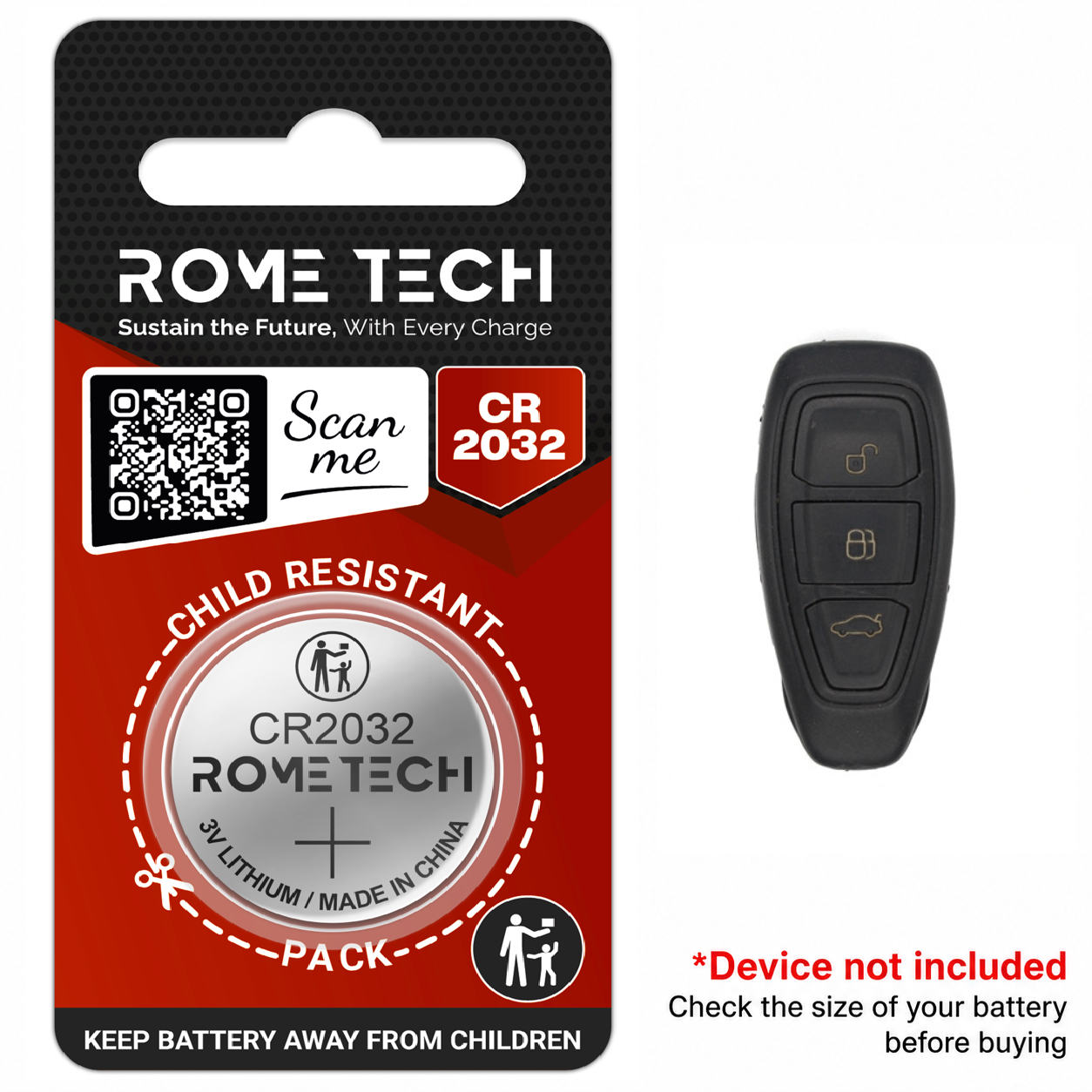 Replacement Battery for Key Fob - Ford Fiesta 2011-2018