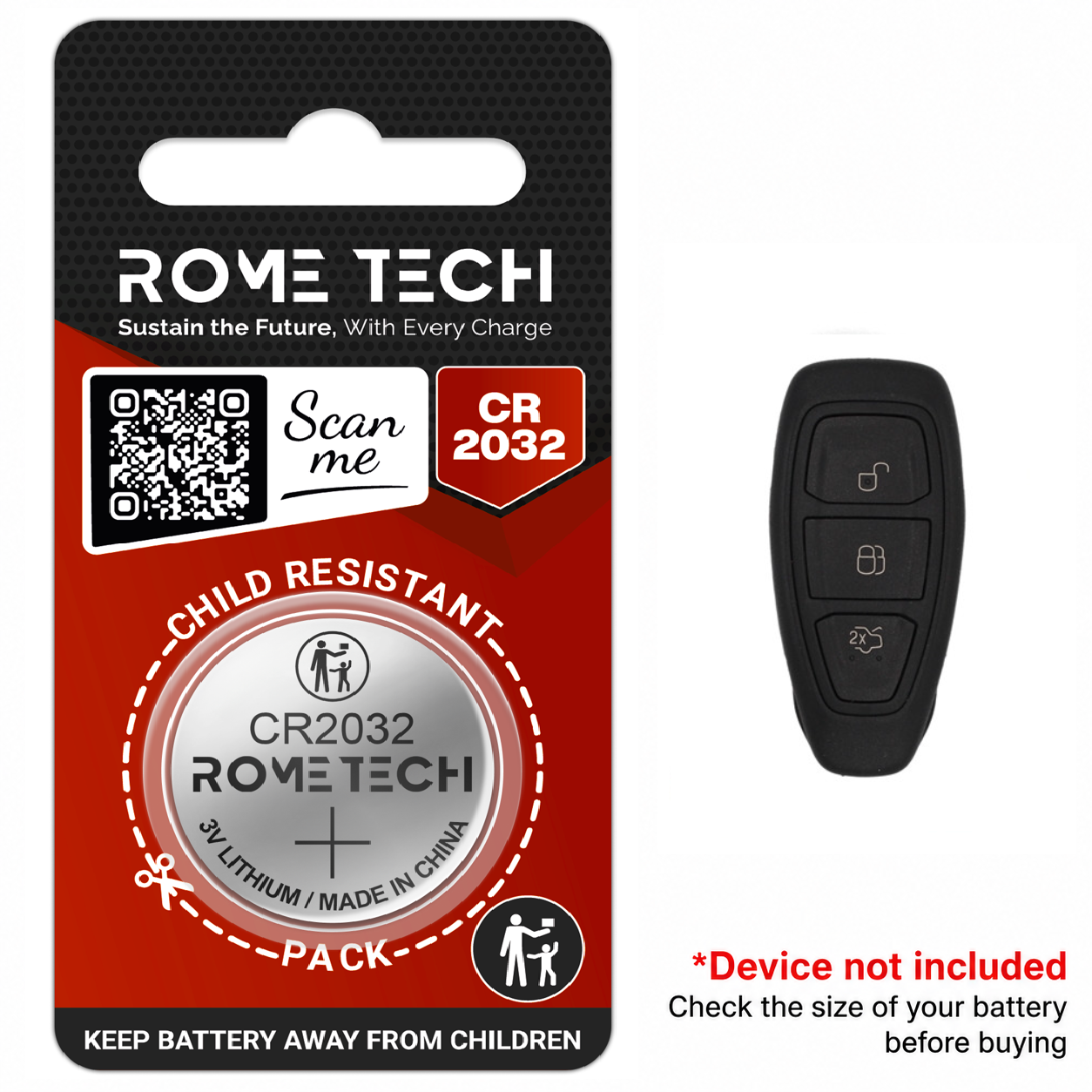 Replacement Battery for Key Fob - Ford Fiesta 2011-2019
