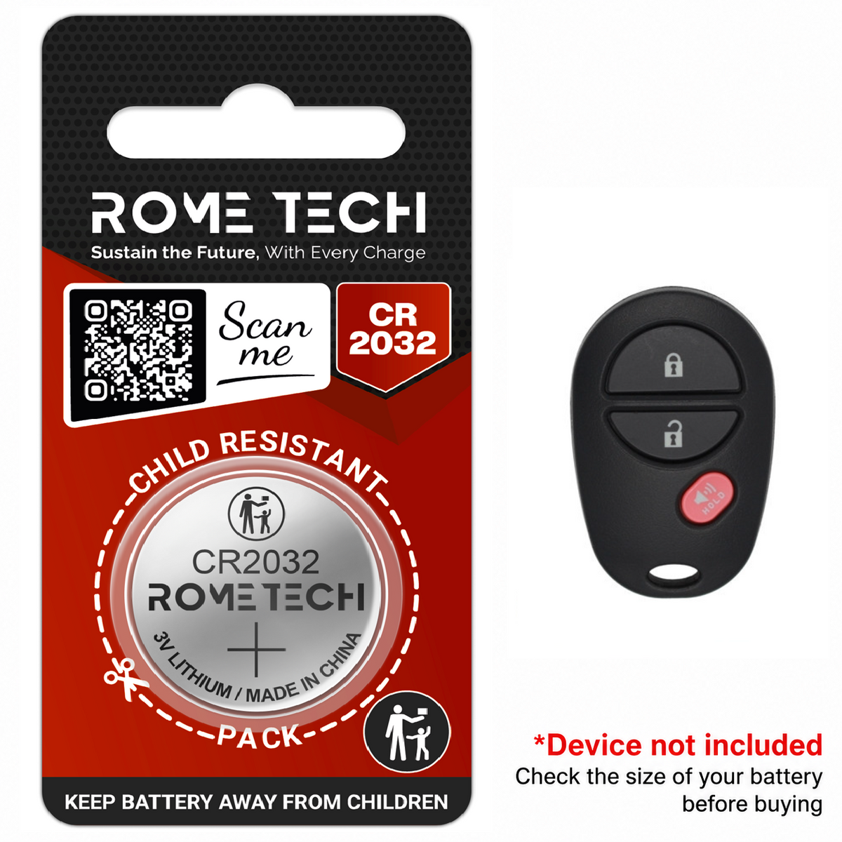 Replacement Battery for Key Fob - Toyota Sequoia 2008-2018