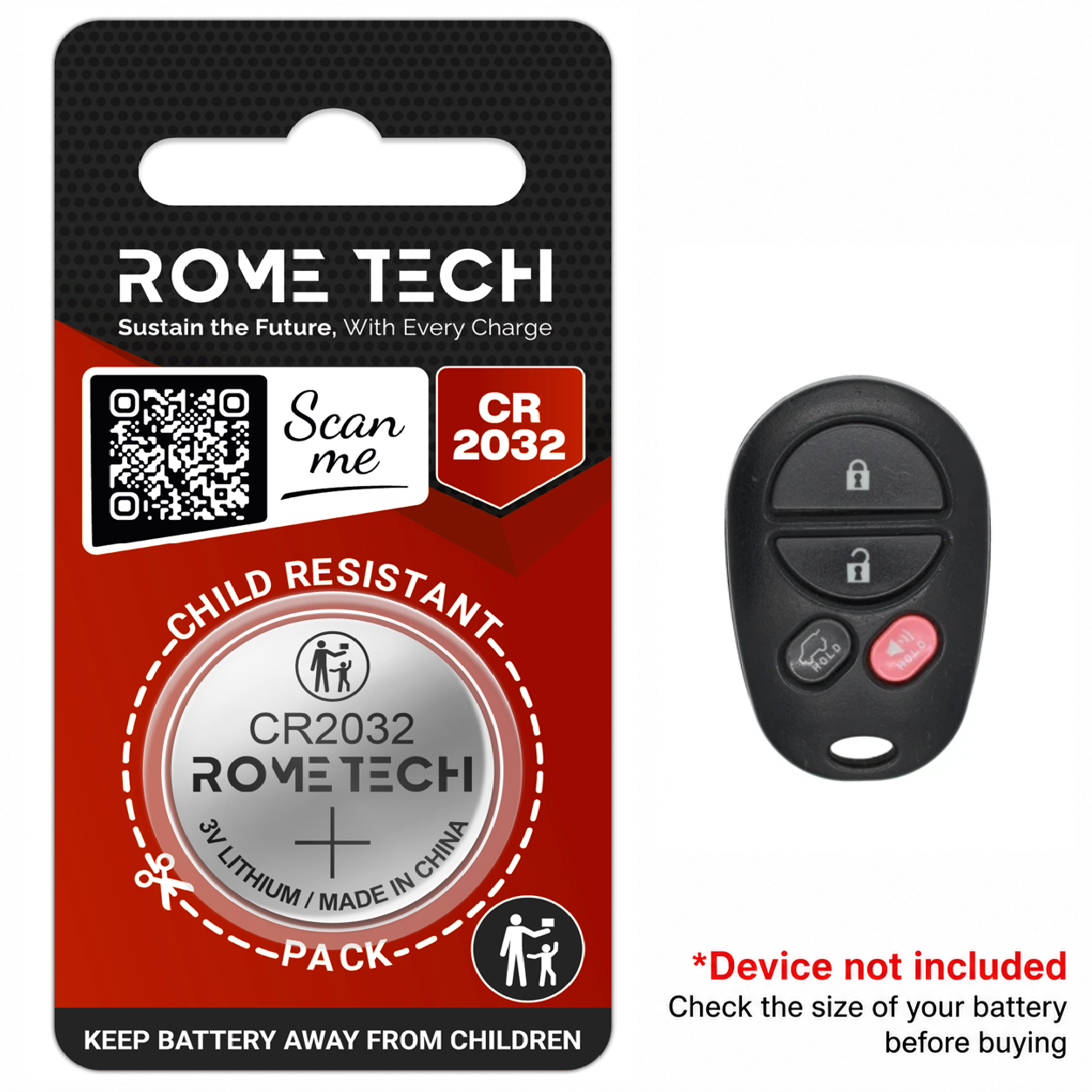 Replacement Battery for Key Fob - Toyota Sequoia 2008-2018