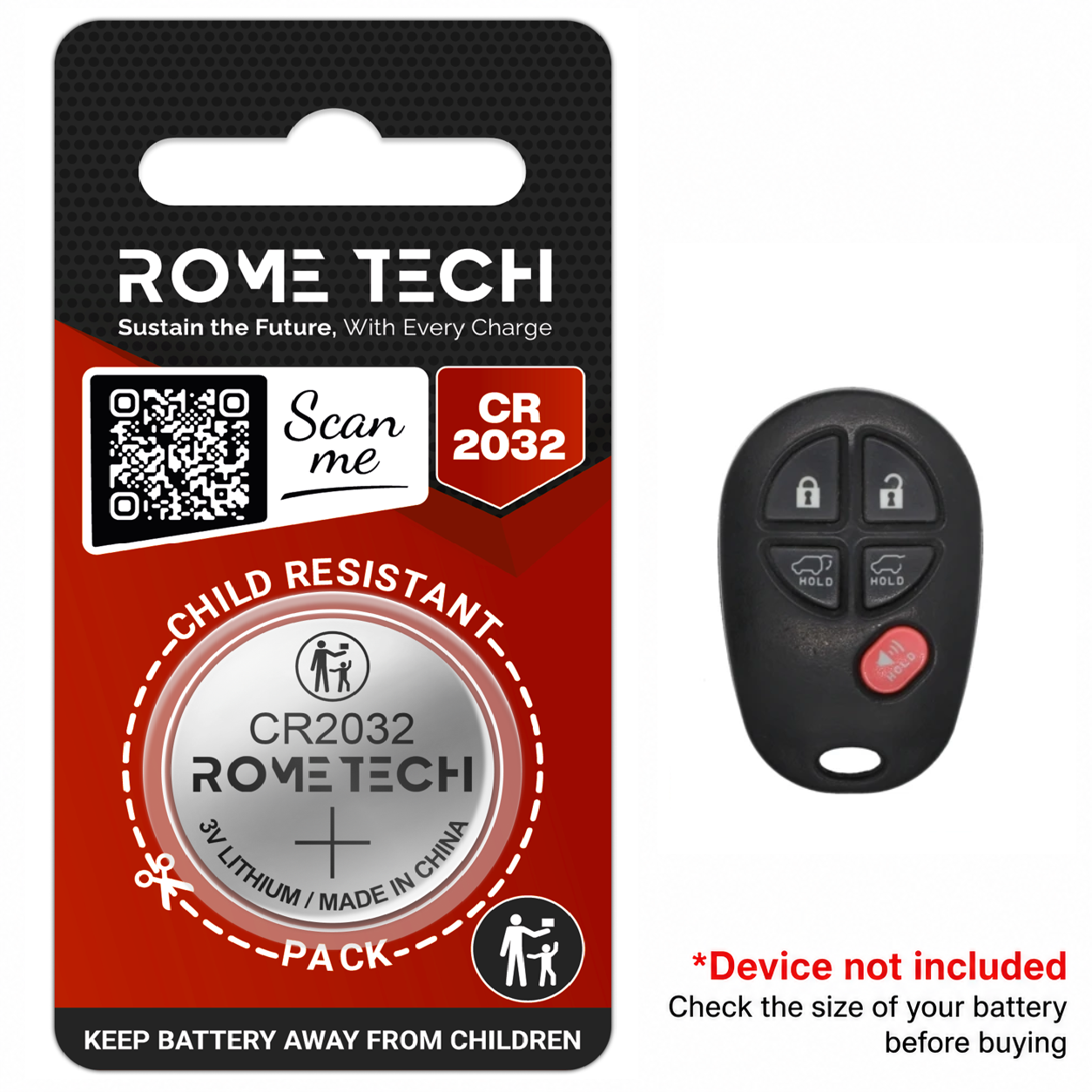 Replacement Battery for Key Fob - Toyota Highlander 2007-2013
