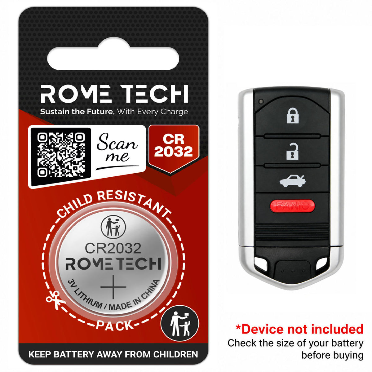 Replacement Battery for Key Fob - Acura TL 2009-2014