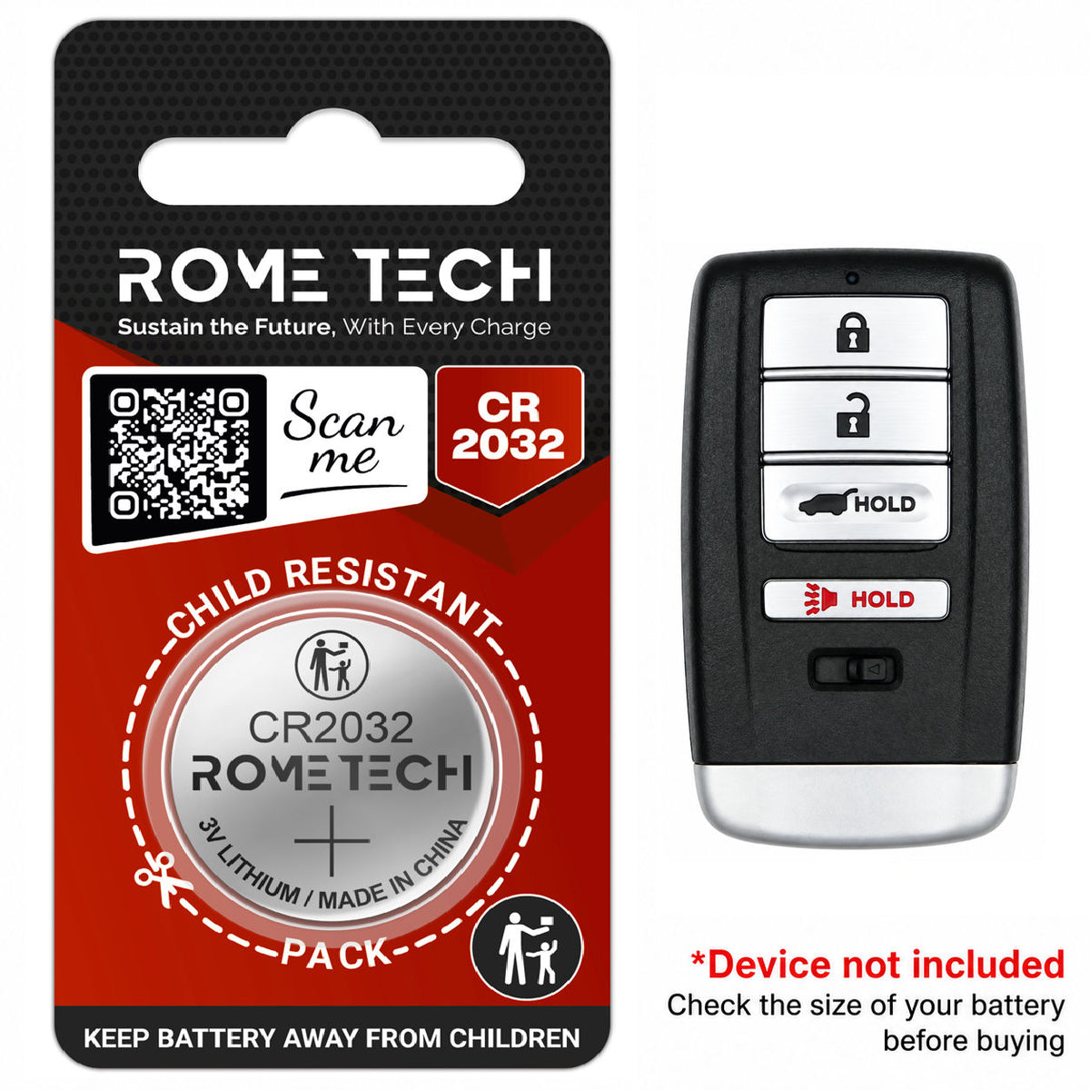 Replacement Battery for Key Fob - Acura RDX 2019-2021