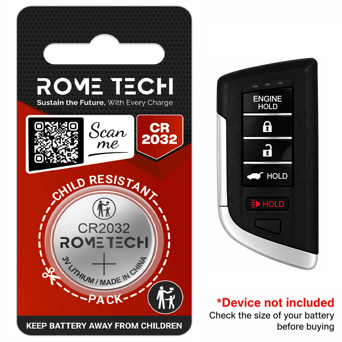 Replacement Battery for Key Fob - Acura MDX 2022