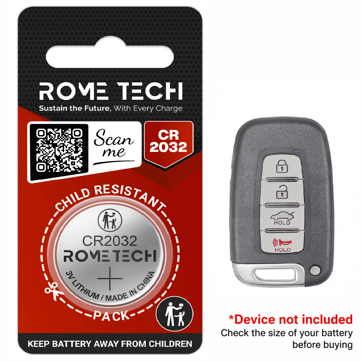Replacement Battery for Key Fob - Kia Optima 2009-2015