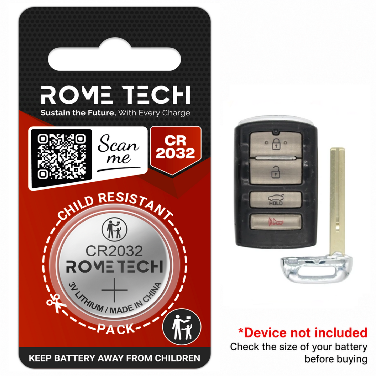 Replacement Battery for Key Fob - Kia Cadenza 2014-2016