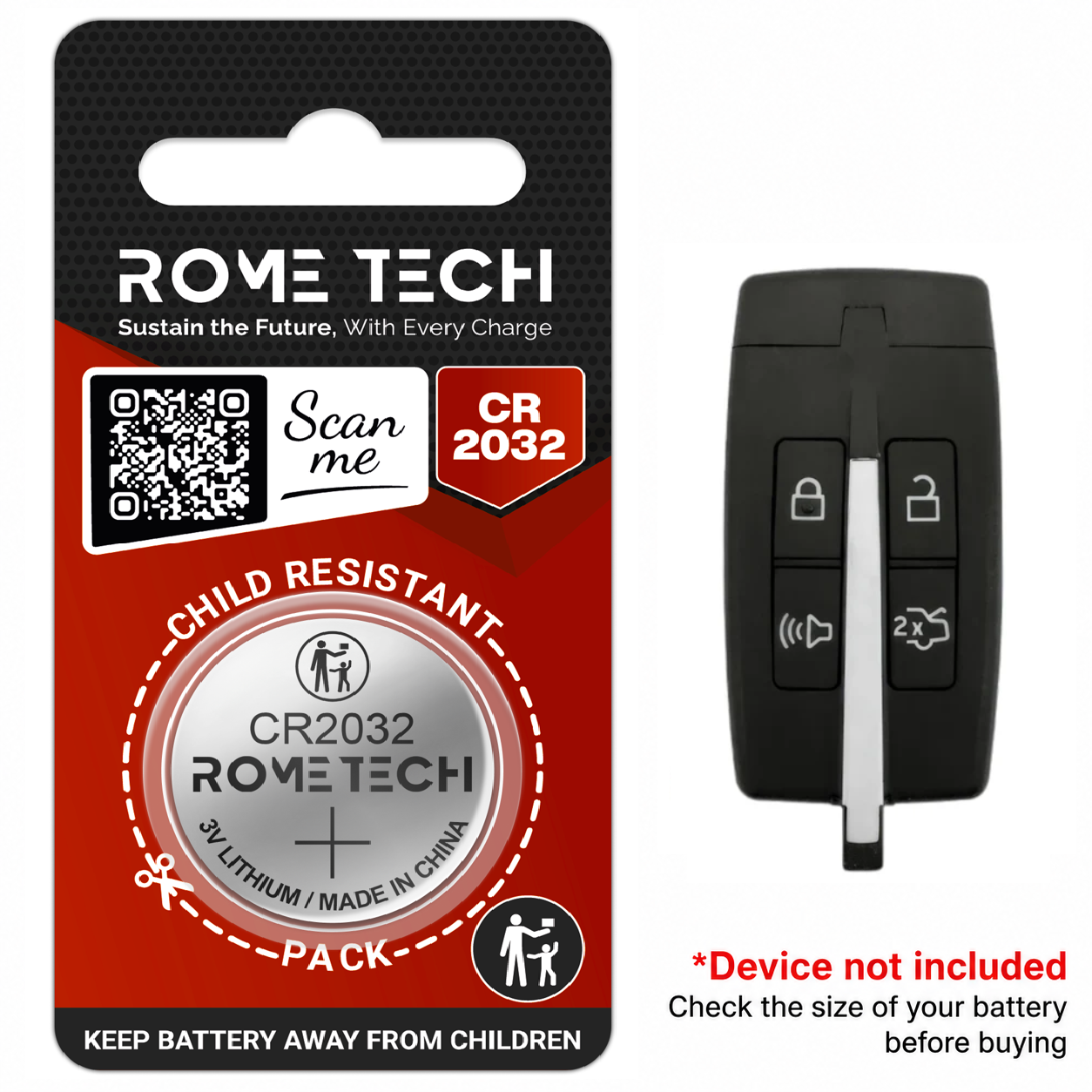Replacement Battery for Key Fob - Lincoln MKT 2010-2012